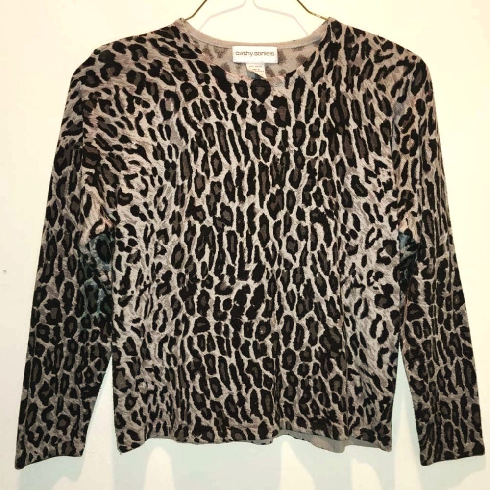 Women's Cathy Daniel's Leopard Print Crewneck Sweatshirt Size L